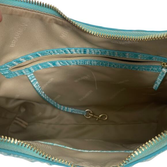 Brahmin Tabitha Melbourne Leather Shoulder Bag Aqua Blue Croc Embossed - Picture 12 of 13